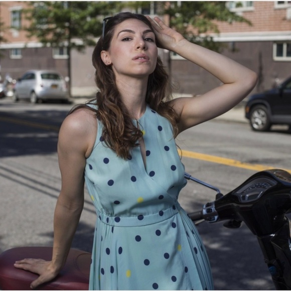 Anthropologie Maple Across The Land Wrap Dress Polka Dot Blue Yellow - Size 2/4 - Picture 2 of 14